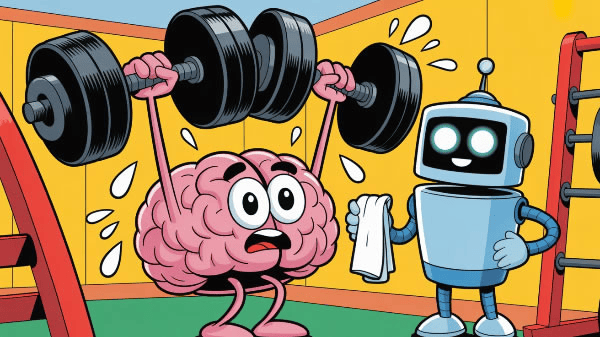 Un cervello che solleva un bilancere in palestra con un'intelligenza artificiale che lo supporta