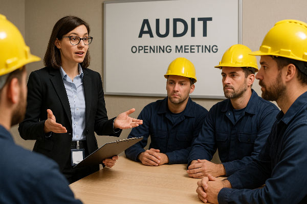 Un'auditor mentre parla durante la riunione di apertura