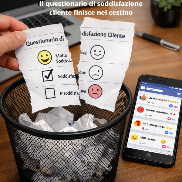 Un questionario cliente finisce nel cestino sostituito dalla supervisione dei social